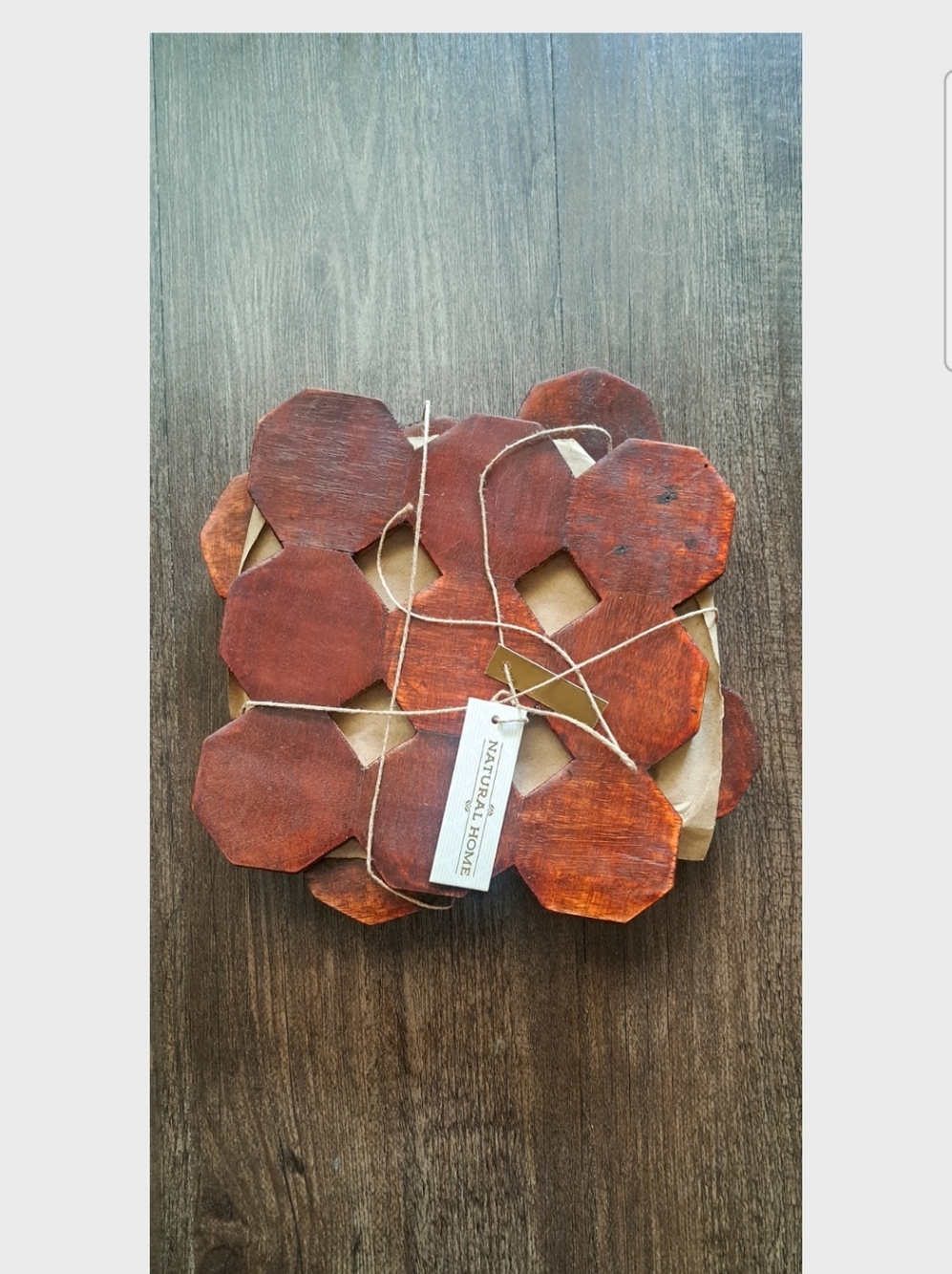 Home Essentials Rust Red Brown Wooden Octagon Trivet Set NWT Boho Eclectic